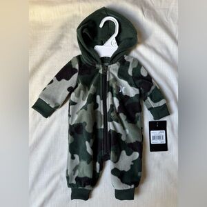 Hurley Baby Hoodie Zip Up One Piece Fleece Hooded Coverall- Green and Black Camo